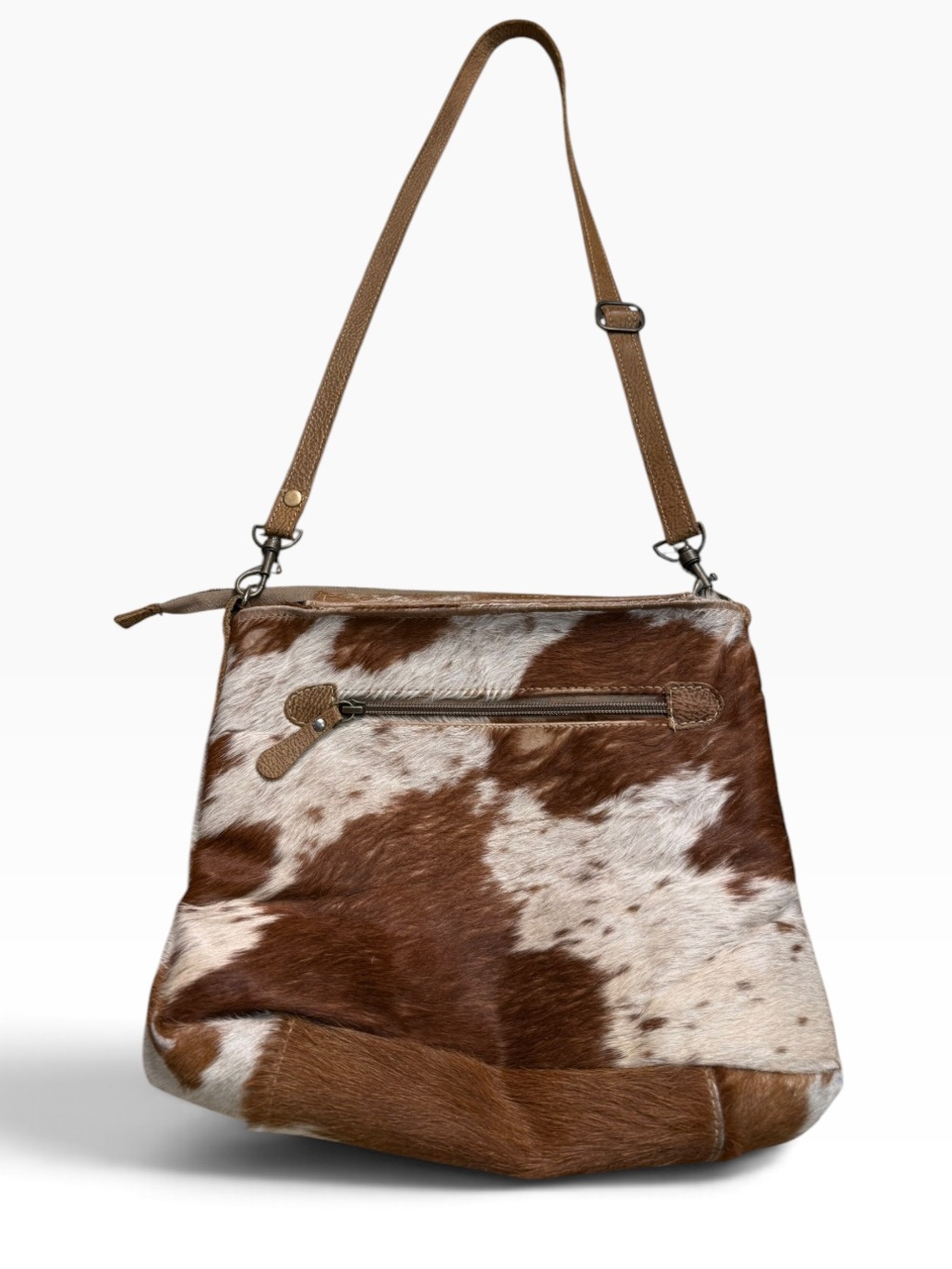 Myra Bag Calf Hair Brown & White Crossbody ZipTop Bag